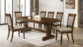 Cherry Brown Finish Wood 7-Piece Trestle Base Dining Table Set with Fabric Back Chairs – 9436-7PC