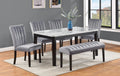 9441-6PC 6 pc Bridgend black finish wood white faux marble top dining table set with bench