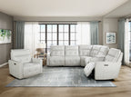 Homelegance  9444HMP-6SCPWH 6 pc Salida hemp white textured fabric sectional sofa with power recliner ends and console charging pad
