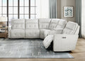 Homelegance  9444HMP-6SCPWH 6 pc Salida hemp white textured fabric sectional sofa with power recliner ends and console charging pad