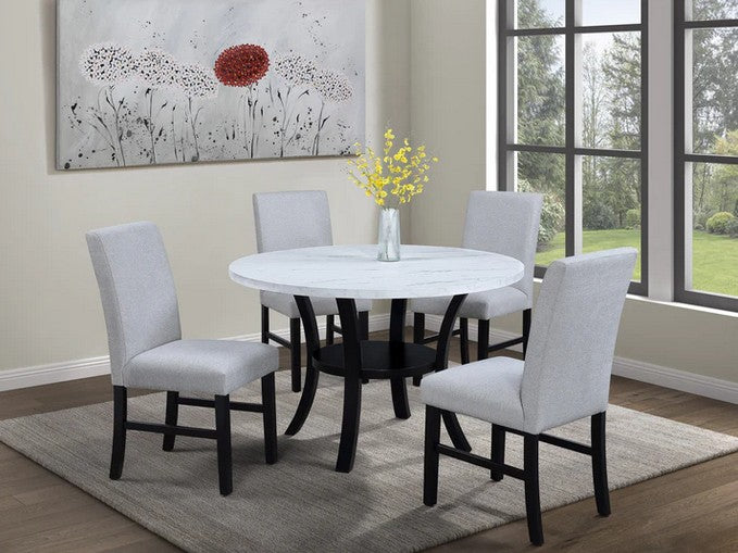 9448-49-5PC 5 pc Pompei black finish wood 48" round faux marble top dining table set