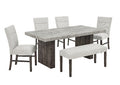 Grey Finish Wood 6-Piece Dining Table Set with Faux Cement Look Top – 9450