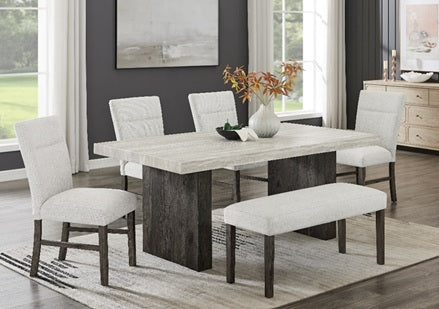 Asia Direct 9451 6 pc grey finish wood dining table set with faux travertine top
