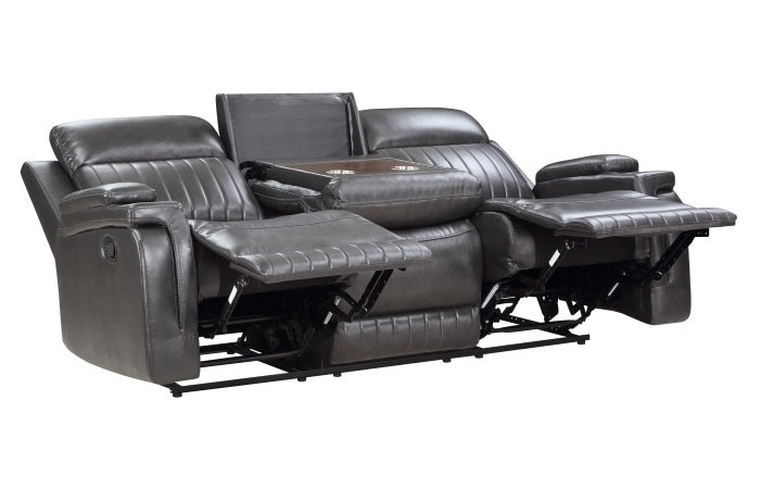 Homelegance 9456DG-2PC 2 pc Broomfield grey faux leather sofa and love seat with recliner ends channel tufted design backs