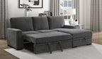 Homelegance 9468CC-2RC2L 2 pc Morelia charcoal chenille fabric sectional sofa with storage chaise and pop up sleep area