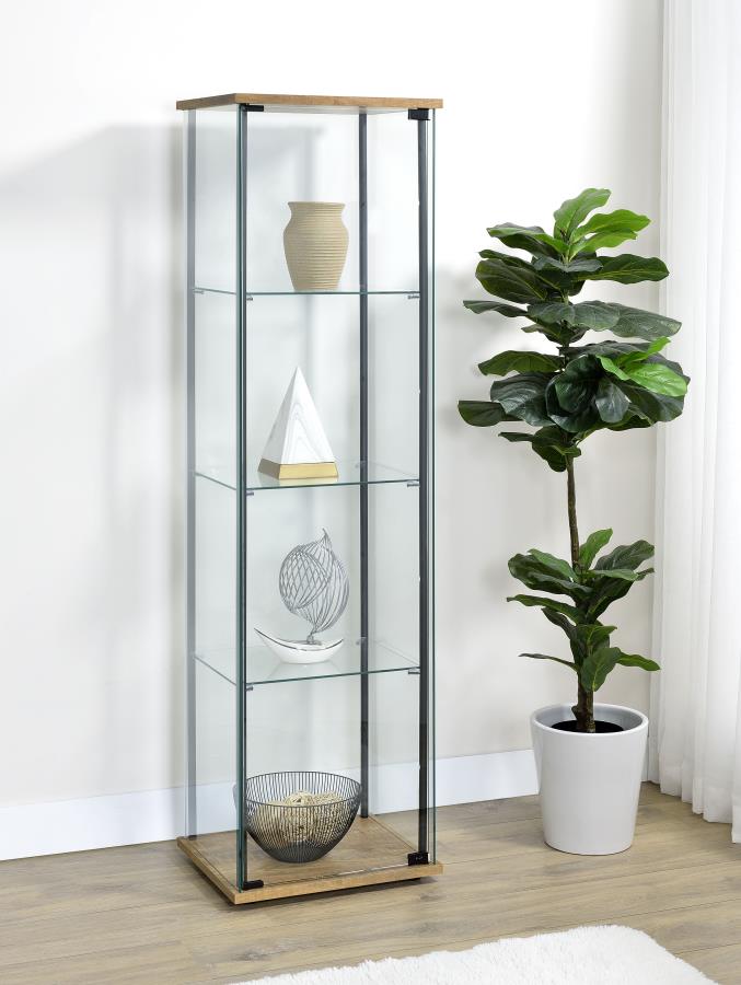 Coaster 950172MGO Bellatrix mango finish wood tempered glass square curio cabinet 3 shelves