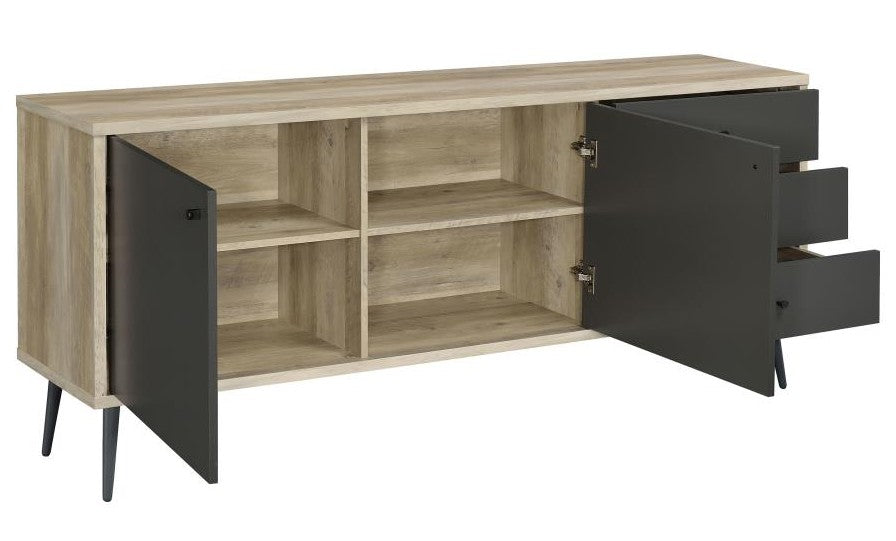 Coaster 950352 Varick gallery maeve two tone pine and grey finish wood 70" mid-century modern tv stand with drawers