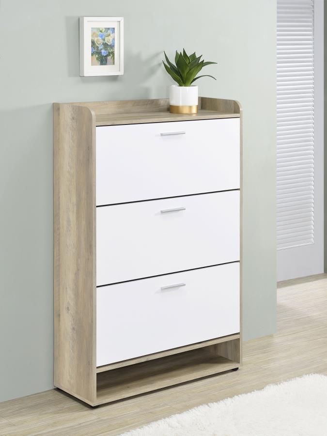 Coaster 950403 Denia antique pine and white finish wood three tier shoe cabinet