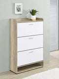 Coaster 950403 Denia antique pine and white finish wood three tier shoe cabinet