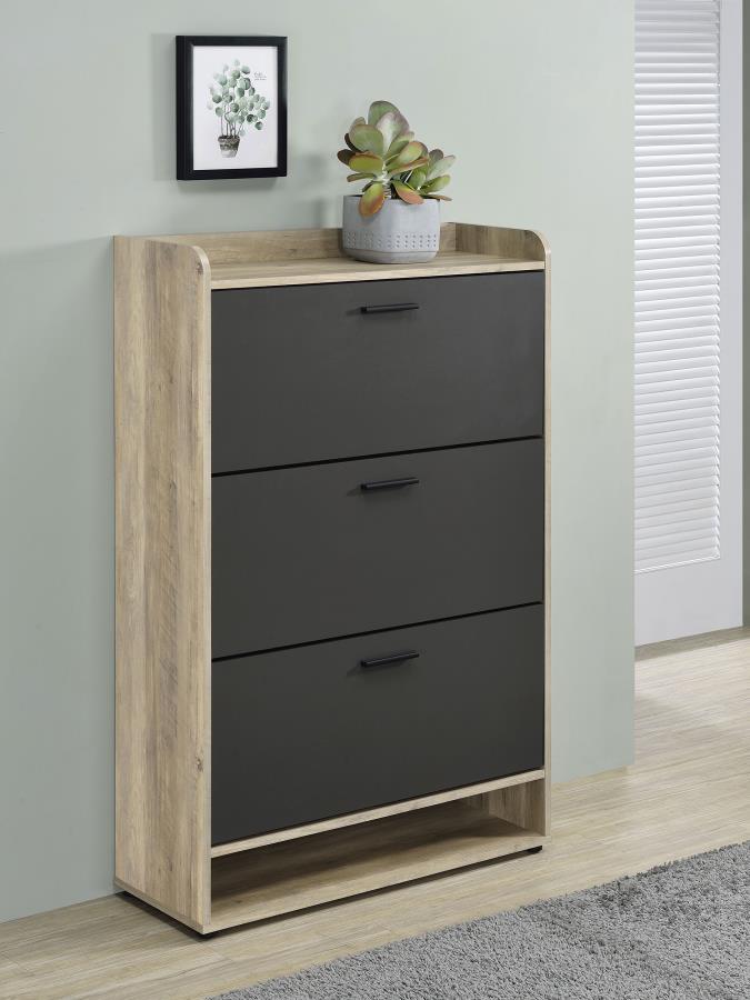 Coaster 950404 Denia antique pine and grey finish wood three tier shoe cabinet