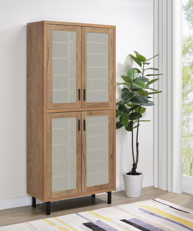 Teller Natural Oak Farmhouse Style 14-Shelf Shoe Cabinet with Metal Mesh Doors – 950440