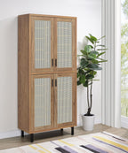 Teller Natural Oak Farmhouse Style 14-Shelf Shoe Cabinet with Metal Mesh Doors – 950440
