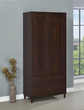 Coaster 950724 Brayden studio loon peak rustic tobacco finish wood bronze metal 2 door storage cabinet with 2 drawers
