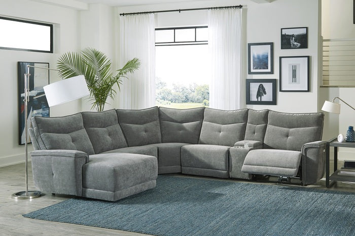 Homelegance 9509DG-65LRR 6 pc Tesoro dark gray textured fabric sectional sofa with recliners and chaise