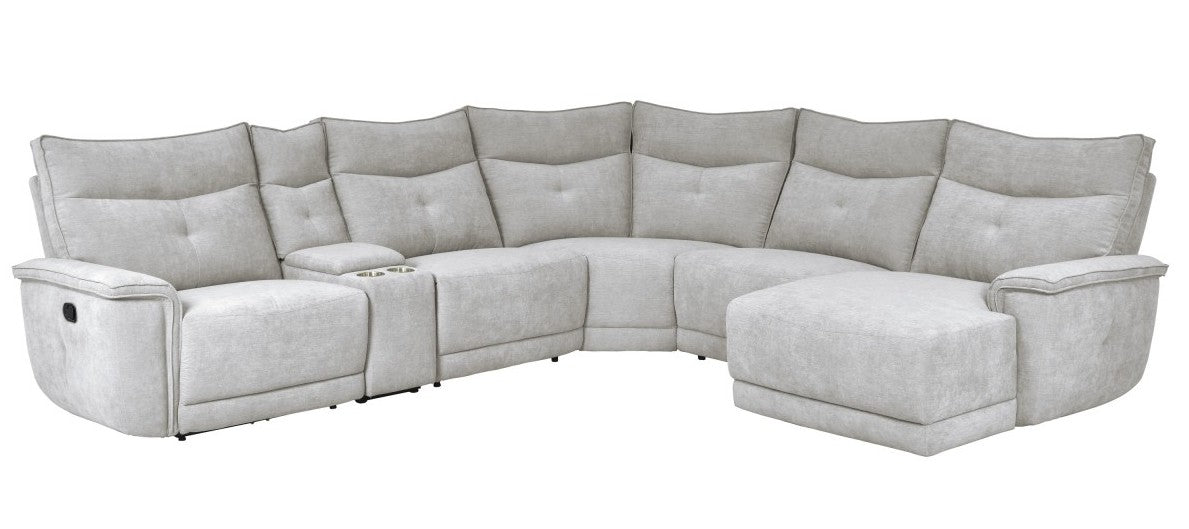 Homelegance 9509MGY-6LR5R 6 pc Tesoro mist gray textured fabric sectional sofa with recliners and chaise