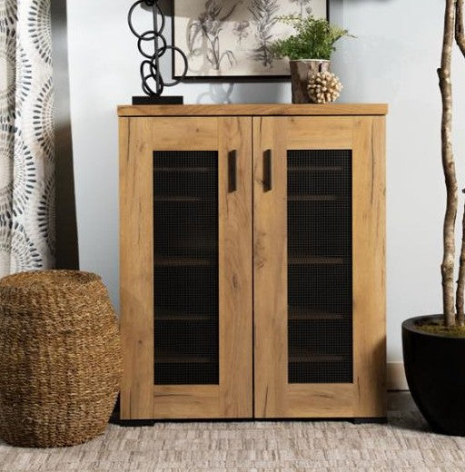 Coaster 951107 House of hampton golden oak finish wood shoe storage cabinet with 5 shelves