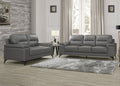 Homelegance 9514DGY-2PC 2 pc Mischa mid century modern dark gray top grain leather match sofa and love seat set wide arms