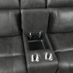 Homelegance 9515DGY-2PW  2 pc Hazen dark grey faux leather sofa and love seat set with power motion recliner ends cup console nail head trim