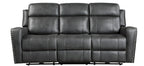 Homelegance 9515DGY-2PW  2 pc Hazen dark grey faux leather sofa and love seat set with power motion recliner ends cup console nail head trim