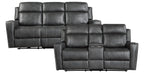 Homelegance 9515DGY-2PW  2 pc Hazen dark grey faux leather sofa and love seat set with power motion recliner ends cup console nail head trim