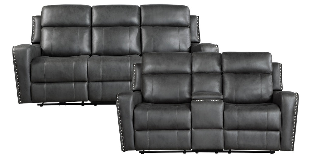 Homelegance Hazen Dark Grey Faux Leather Reclining Sofa & Love Seat Set – 9515DGY-SL