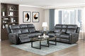 Homelegance 9515DGY-2PW  2 pc Hazen dark grey faux leather sofa and love seat set with power motion recliner ends cup console nail head trim