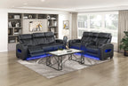 Homelegance 9516BLK-2PWH 2 pc Fairway black breathable faux leather power motion sofa and love seat set USB LED