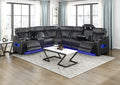 Homelegance 9516BLKS-32LCN3RPWH 3 pc Bastrop fortuner black faux leather sectional sofa with power motion recliners LED lighting