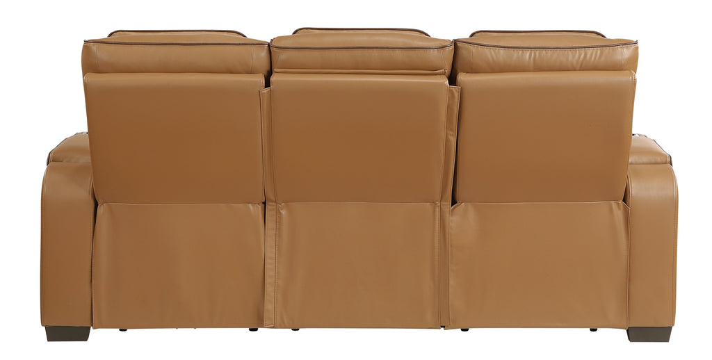 Homelegance 9516BRW-2PWH 2 pc Fairway tan breathable faux leather power motion sofa and love seat set USB LED