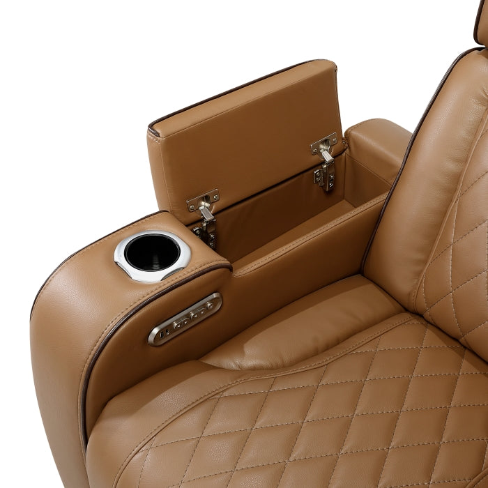 Homelegance 9516BRWS-33L3RPWH 3 pc Bastrop fortuner brown faux leather sectional sofa with power motion recliners LED lighting