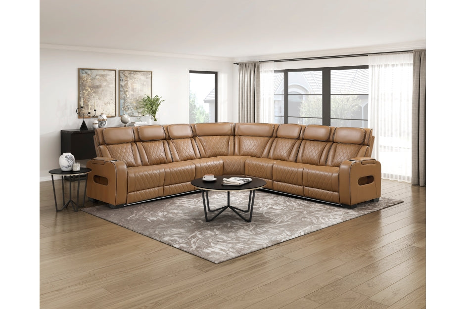 Homelegance 9516BRWS-33L3RPWH 3 pc Bastrop fortuner brown faux leather sectional sofa with power motion recliners LED lighting