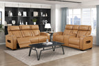 Homelegance 9516BRW-2PWH 2 pc Fairway tan breathable faux leather power motion sofa and love seat set USB LED
