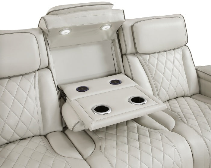 Homelegance 9516TPES-33L3RPWH 3 pc Bastrop fortuner taupe faux leather sectional sofa with power motion recliners LED lighting