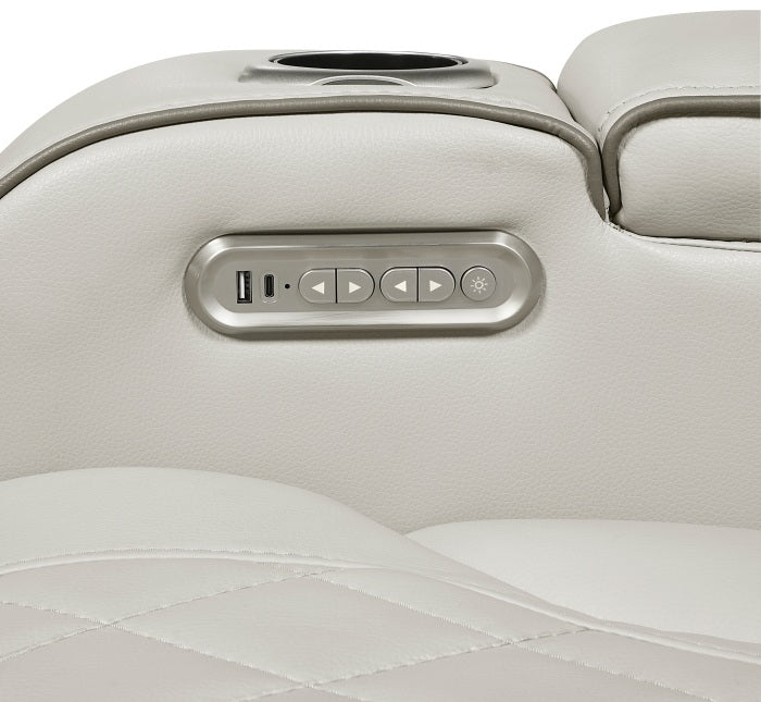 Homelegance 9516TPES-33L3RPWH 3 pc Bastrop fortuner taupe faux leather sectional sofa with power motion recliners LED lighting