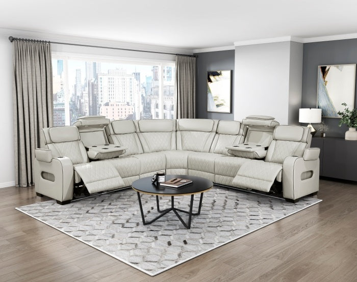 Homelegance 9516TPES-33L3RPWH 3 pc Bastrop fortuner taupe faux leather sectional sofa with power motion recliners LED lighting