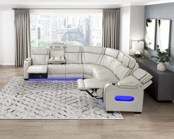 Homelegance 9516TPES-33L3RPWH 3 pc Bastrop fortuner taupe faux leather sectional sofa with power motion recliners LED lighting