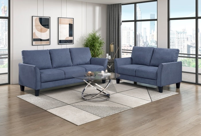 Homelegance 9519BUE-2PC 2 pc Aliana blue textured fabric sofa and love seat set with flared arms