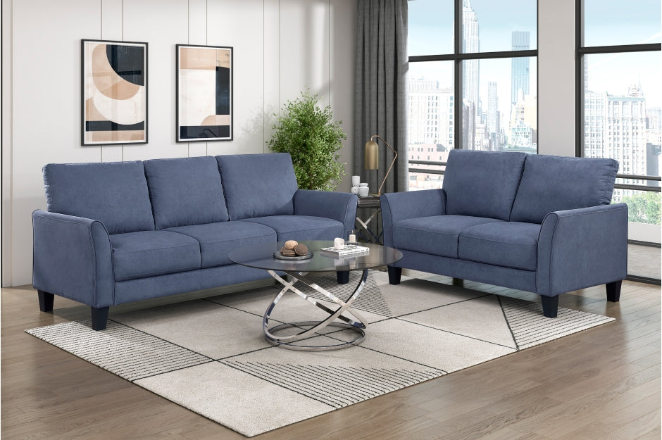 Homelegance 9519BUE-2PC 2 pc Aliana blue textured fabric sofa and love seat set with flared arms