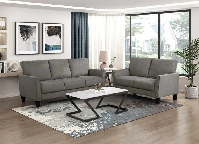 Homelegance 9519CHC-2PC 2 pc Aliana brownish grey textured fabric sofa and love seat set with flared arms