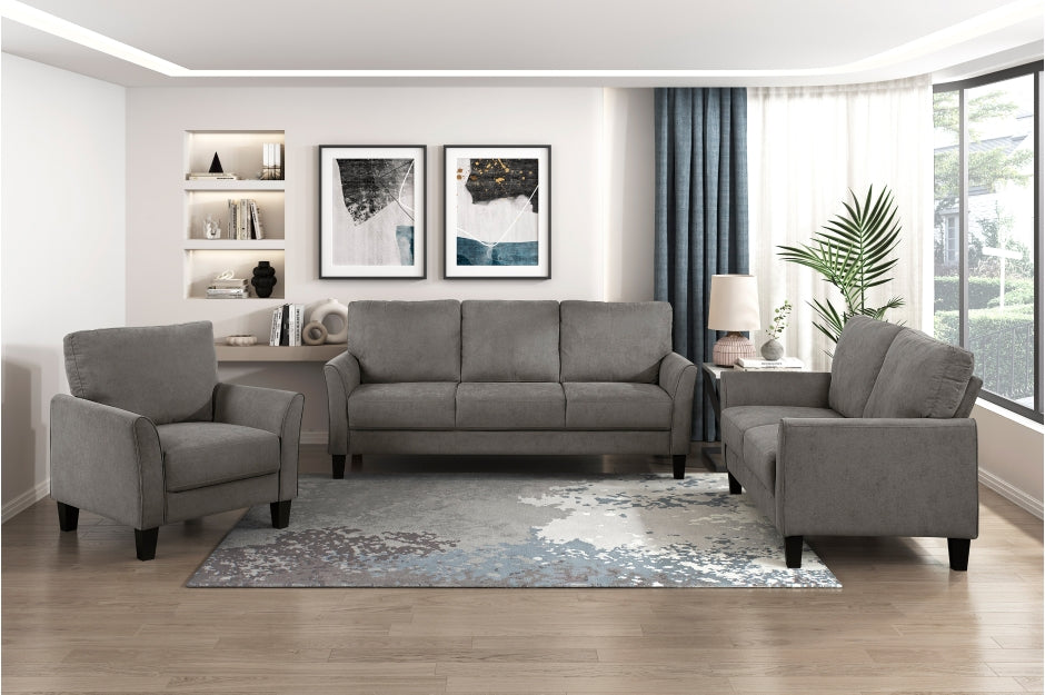 Homelegance 9519CHC-2PC 2 pc Aliana brownish grey textured fabric sofa and love seat set with flared arms