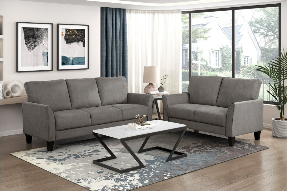 Homelegance 9519CHC-2PC 2 pc Aliana brownish grey textured fabric sofa and love seat set with flared arms