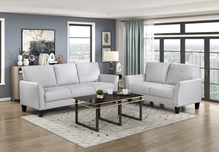Homelegance 9519GRY-2PC 2 pc Aliana light grey textured fabric sofa and love seat set with flared arms