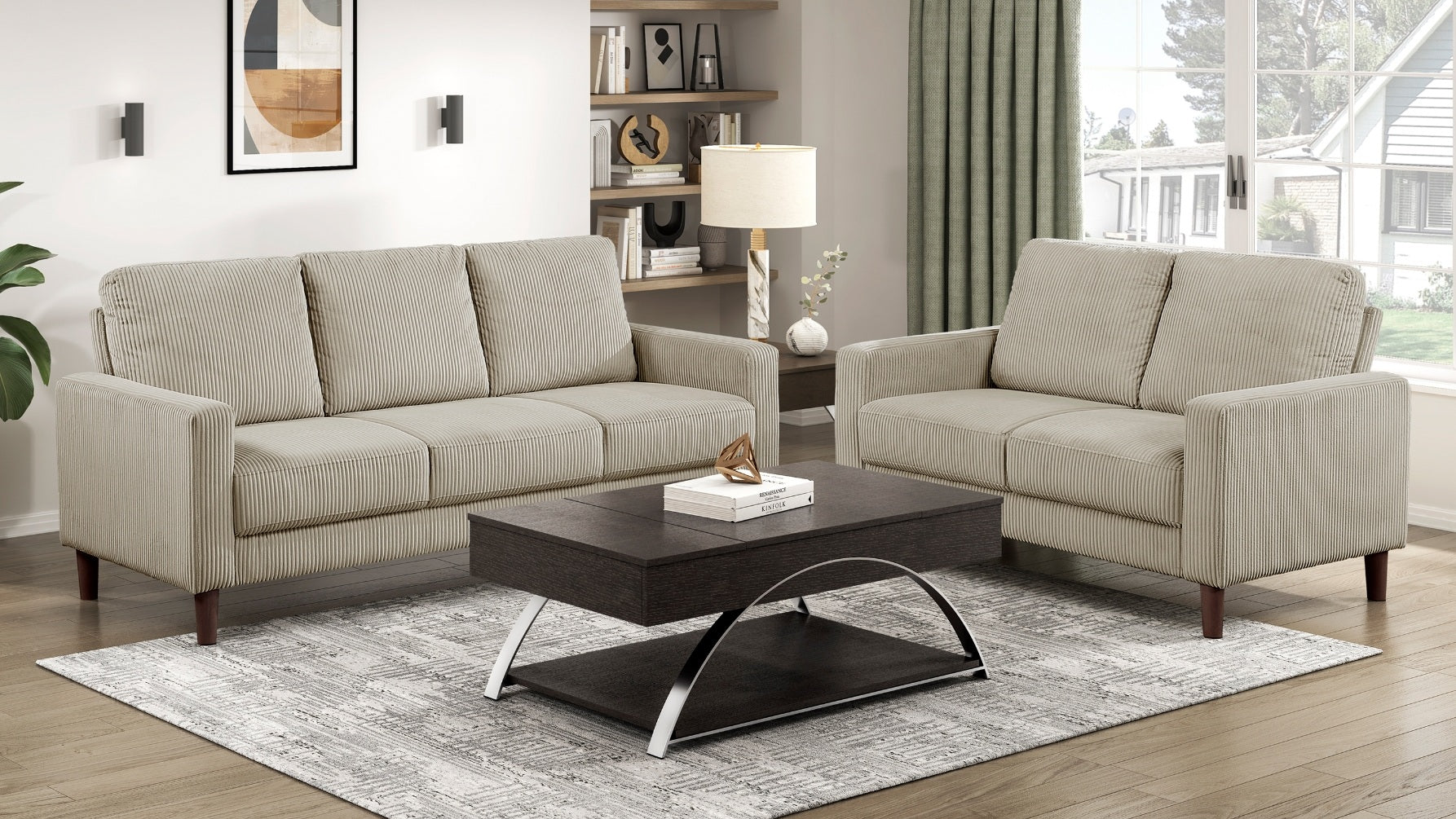 Hollarman Taupe Corduroy Sofa & Love Seat Set – 9520TPE-SL