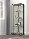 Coaster 953234 Latitude run trobeva black finish wood tempered glass 64" H corner curio cabinet 3 shelves