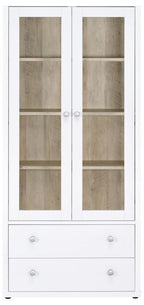Coaster 953477 Hawthorne white rustic finish wood curio cabinet with 2 doors and 2 drawers