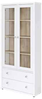 Coaster 953477 Hawthorne white rustic finish wood curio cabinet with 2 doors and 2 drawers