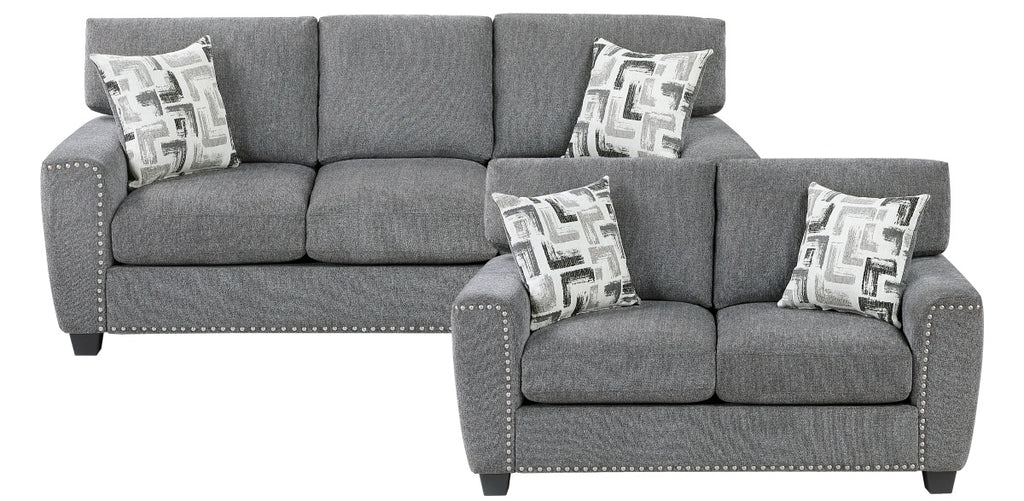 Silverton Grey Chenille Sofa & Love Seat Set – 9538DGY-SL