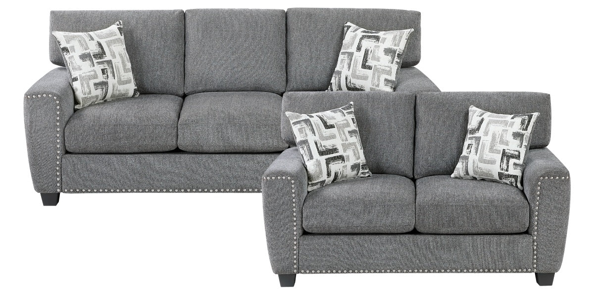 Silverton Grey Chenille Sofa & Love Seat Set – 9538DGY-SL