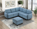 Homelegance 9557BUE-6SCOT  6 pc Garren blue textured fabric modular sectional sofa storage under seat and storage ottoman