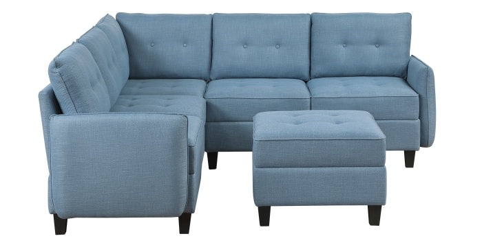 Homelegance 9557BUE-6SCOT  6 pc Garren blue textured fabric modular sectional sofa storage under seat and storage ottoman